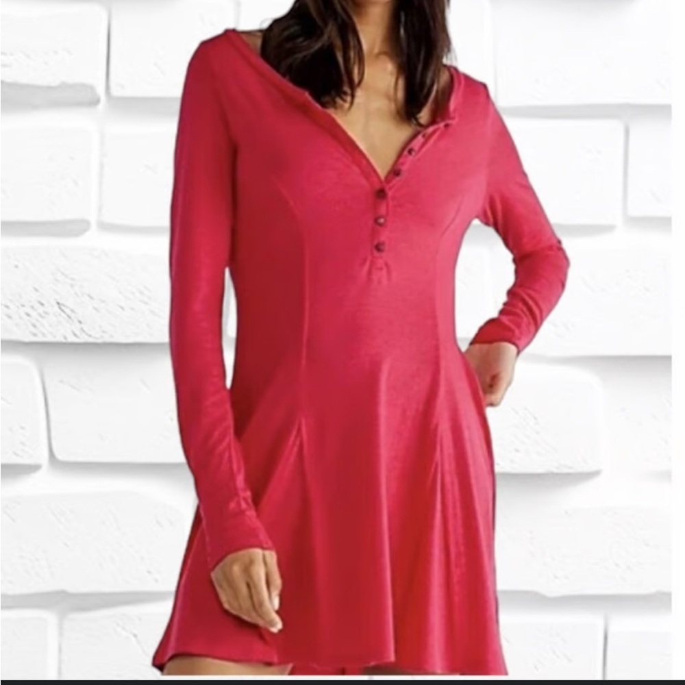 Free People Beach | Hot Pink Long Sleeve Fit and Flare Size Small